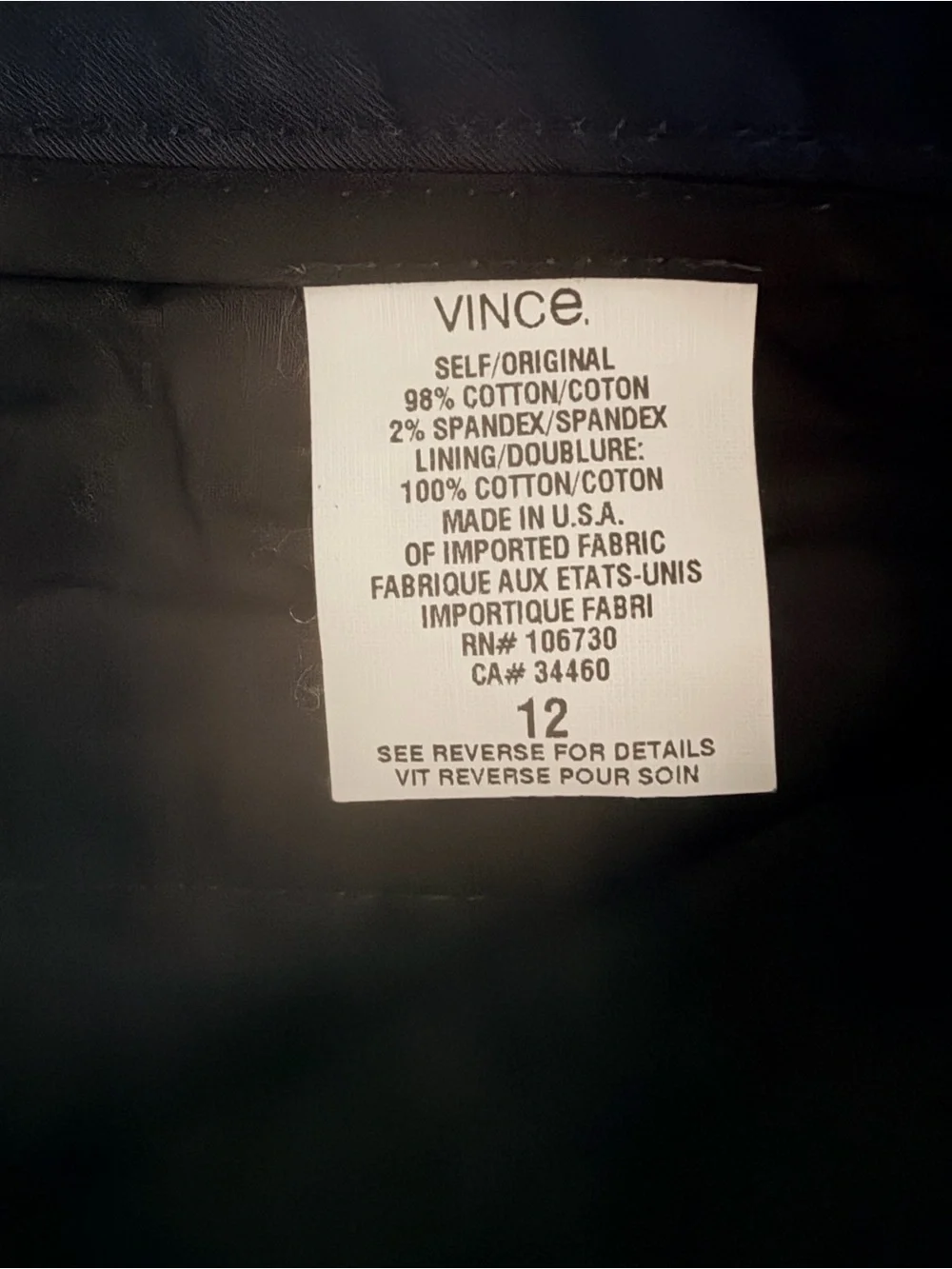NWT Vince Women’s Side Strap Navy Mid Rise Trouser Pants, Size 12